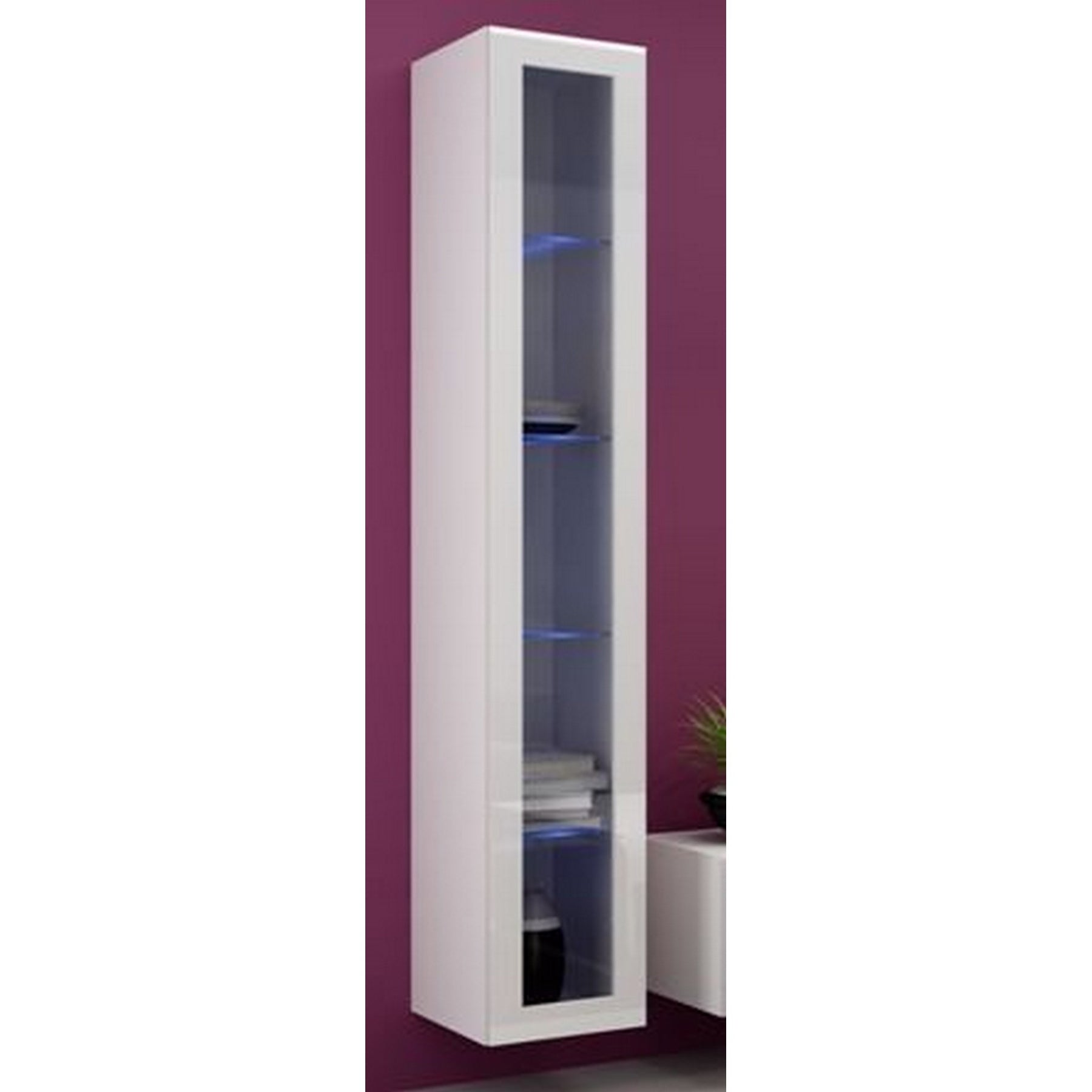Vitrina living moderna suspendata alba/alb lucios, Vigo 180