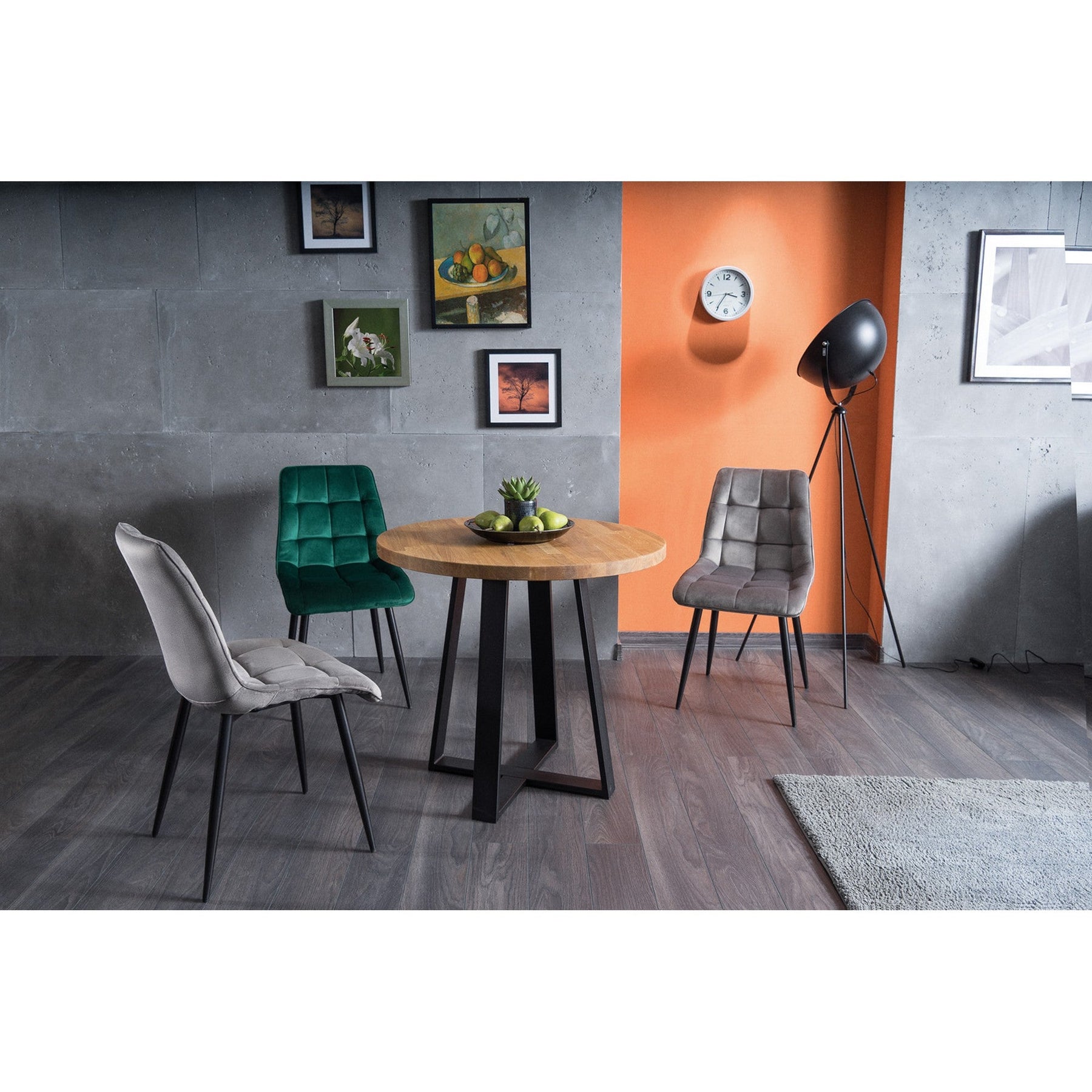 Scaun CHIC, gri/negru, stofa catifelata/metal, 50x43x88 cm