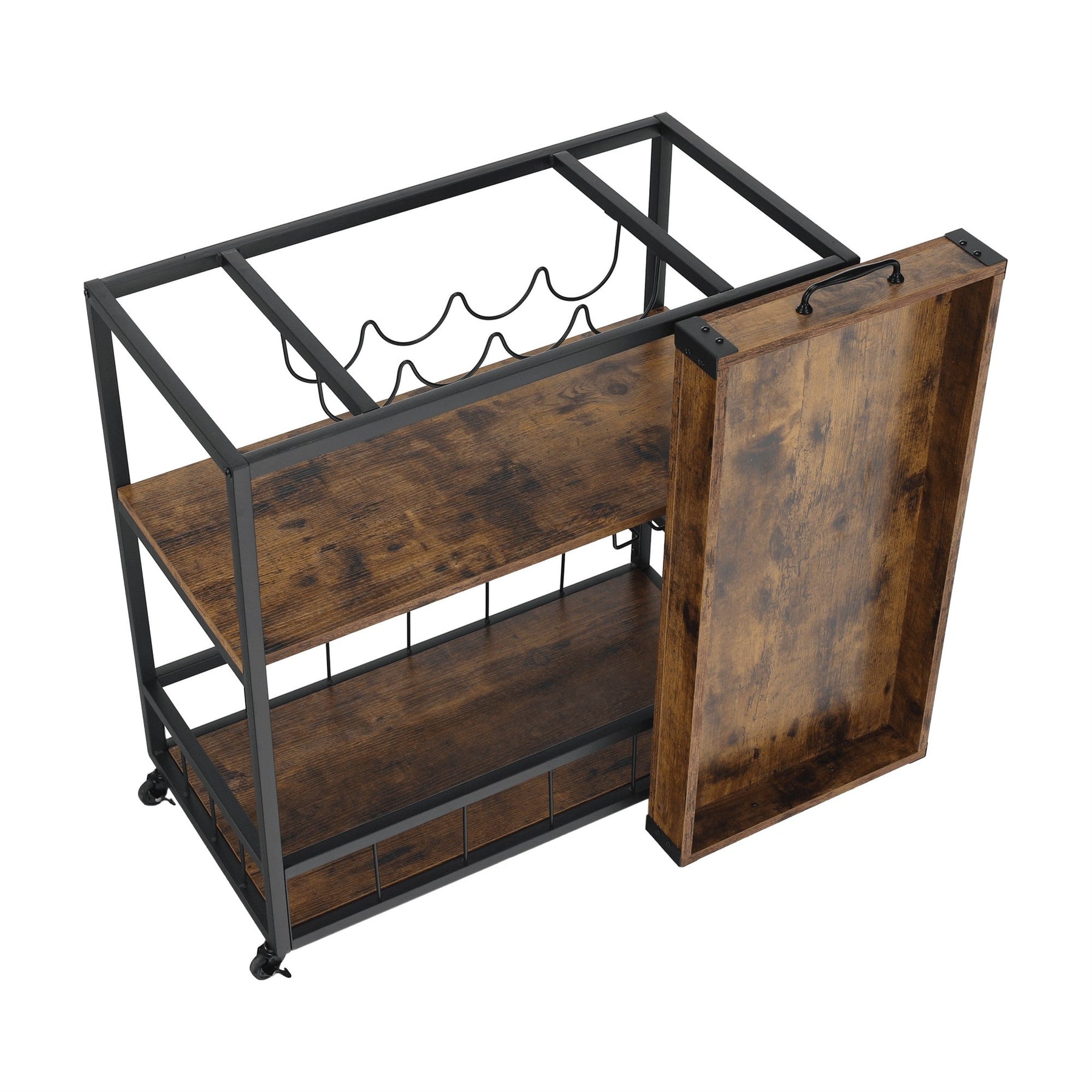 Cărucior de servire SILVIUS, PAL / metal, stejar smoke / negru, 80x40x90 cm