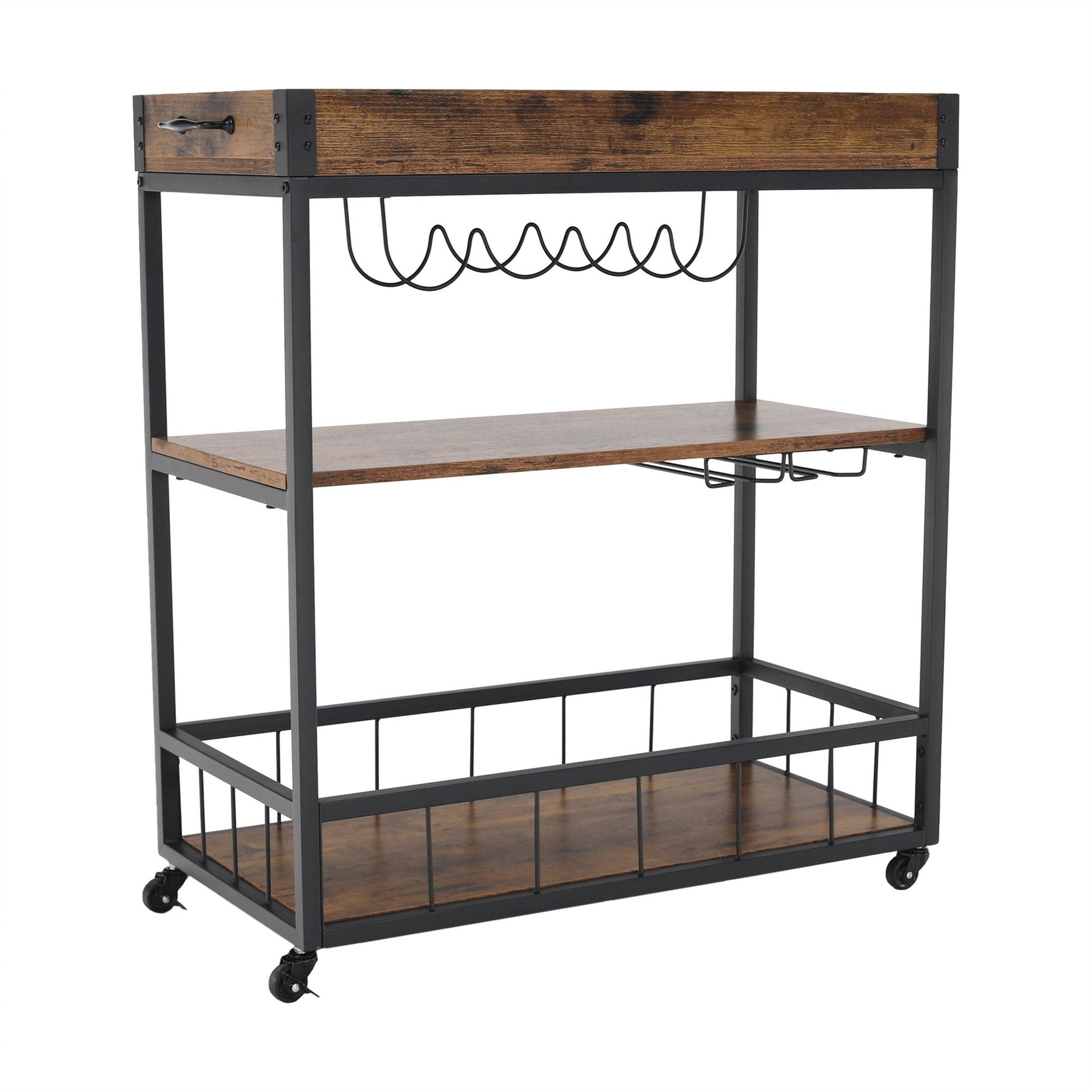 Cărucior de servire SILVIUS, PAL / metal, stejar smoke / negru, 80x40x90 cm