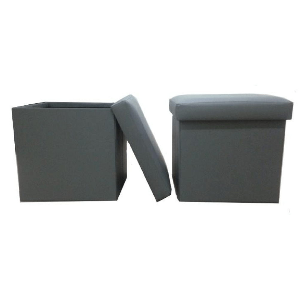 Taburet pliabil TELA NEW tapitat cu piele ecologica gri, 40x40x37 cm