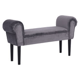 Bancuta BURDA, stofa catifelata/lemn, gri inchis/negru, 100x30x56 cm