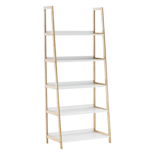 Etajera cu 5 rafturi KOEN TYP 3, alb/stejar, bambus, 63x36x149 cm