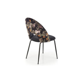 Scaun tapitat K505, negru, cu imprimeu floral, stofa catifelata, 51x55x86 cm