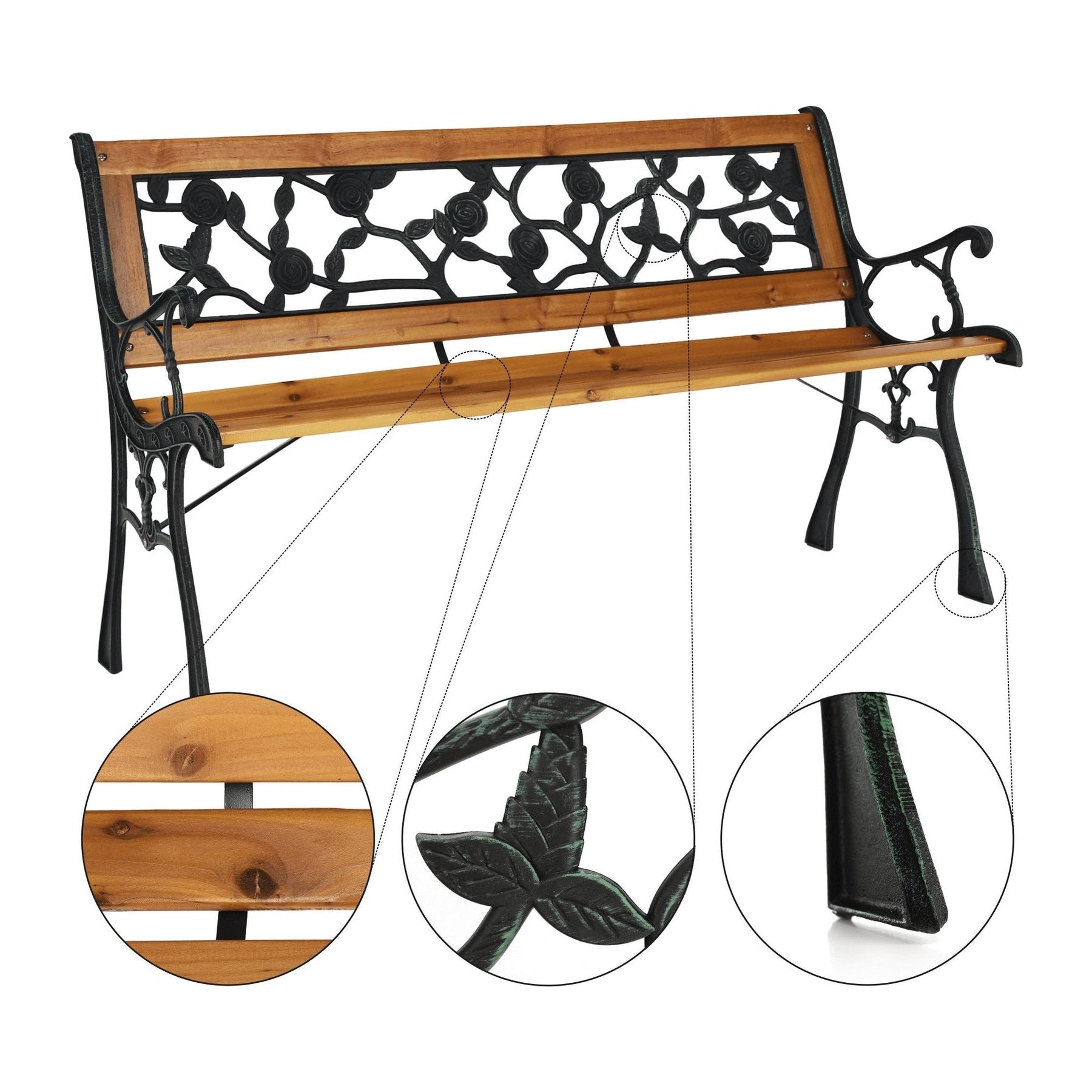 Banca gradina FAIZA, metal/lemn, negru/nuc, 126x52x73 cm