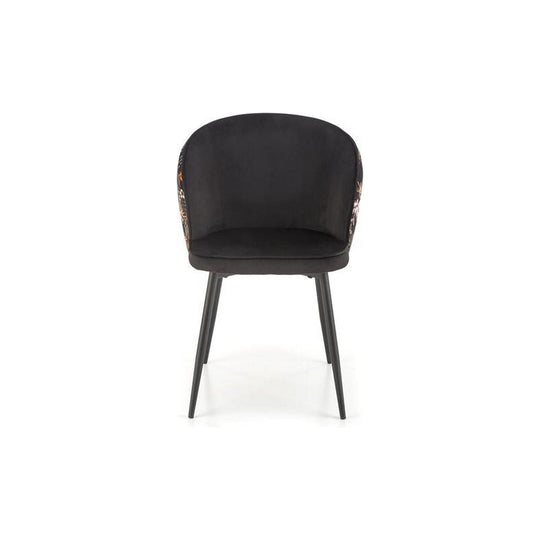 Scaun tapitat K506, negru, cu imprimeu floral, stofa catifelata, 55x60x82 cm