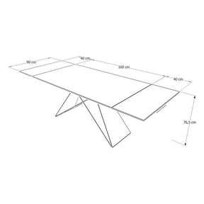 Masa extensibila WESTIN III CERAMIC, sticla securizata/ceramica, alb/negru mat, 180-260x90x77 cm