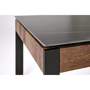 Masuta de cafea RAMONA, marmura neagra/nuc,ntetizat, 121x61x45 cm