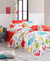 Set cuvertura pat dublu DINAZORUS, multicolor, bumbac, 200x235 cm, cu cearsaf si fata de perna