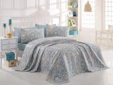 Set cuvertura pat TUVAL, albastru, bumbac, 160x235 cm, cu cearsaf si fata de perna