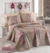 Set cuvertura pat URLA, bej, bumbac, 160x230 cm, cu fata de perna