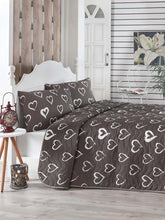Set cuvertura pat AMAOUR, maro, bumbac/poliester, 160x220 cm, cu fata de perna