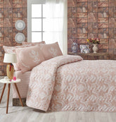 Set cuvertura pat PURE, roz pudra, bumbac/poliester, 160x220 cm, cu fata de perna
