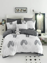 Set lenjerie pat PIPONG, alb/negru, bumbac/poliester, 200x220 cm, cu cearceaf pilota si 2 fete de perna