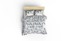 Set cuvertura pat SABINE, alb/verde, bumbac, 160x235 cm, cu cearsaf si fata de perna