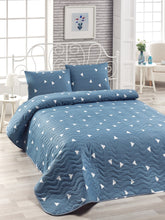 Set cuvertura pat UCGEN, albastru inchis, bumbac/poliester, 160x220 cm, cu fata de perna