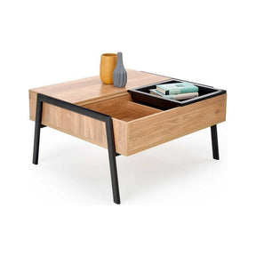 Masuta de cafea PODIUM, stejar natural/negru furniruit, cu spatiu depozitare, 85x80x43 cm