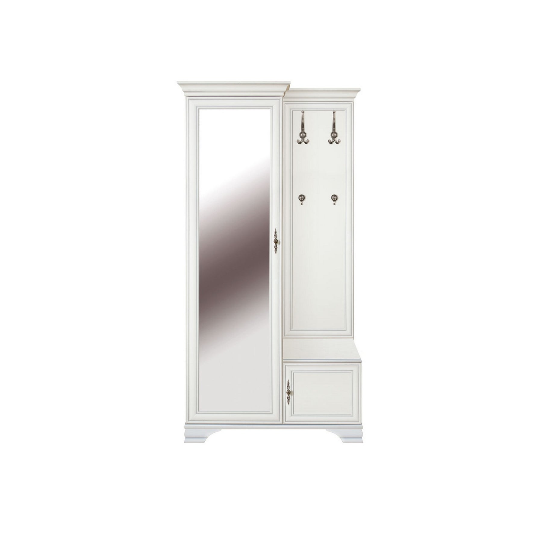 Cuier IDENTO, alb, PAL, cu oglinda pe partea stanga, 115x44x197.5 cm