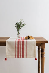 Traversa masa TEREZA, alb/rosu, bumbac/poliester, 50x150 cm