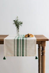 Traversa masa TEREZA, alb/verde, bumbac/poliester, 50x150 cm