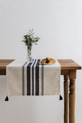 Traversa masa TEREZA, alb/albastru inchis, bumbac/poliester, 50x150 cm