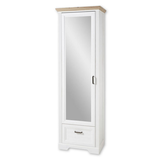 Dulap JASMIN, alb/stejar artisan, PAL, cu o usa si un sertar, 65x41x204 cm