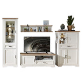 Set living JASMIN, alb/stejar artisan, format din 2 comode, vitrina si o polita