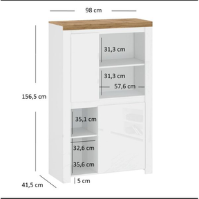 Comoda VIGO 2D, alb lucios/stejar wotan, PAL laminat, 98x42x157 cm