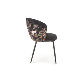 Scaun tapitat K506, negru, cu imprimeu floral, stofa catifelata, 55x60x82 cm