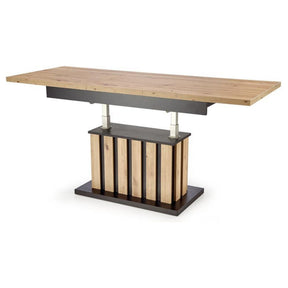 Masa extensibila BARETTI, stejar artizanal/negru, pal furniruit, 130/170x60x65/82 cm