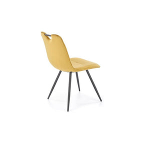 Scaun tapitat K521, galben mustar/negru, stofa catifelata, 46x58x83 cm