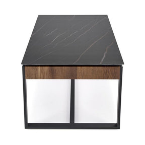Masuta de cafea RAMONA, marmura neagra/nuc,ntetizat, 121x61x45 cm