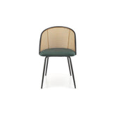 Scaun K508, verde inchis/negru, stofa catifelata/rattan sintetic, 54x57x78 cm