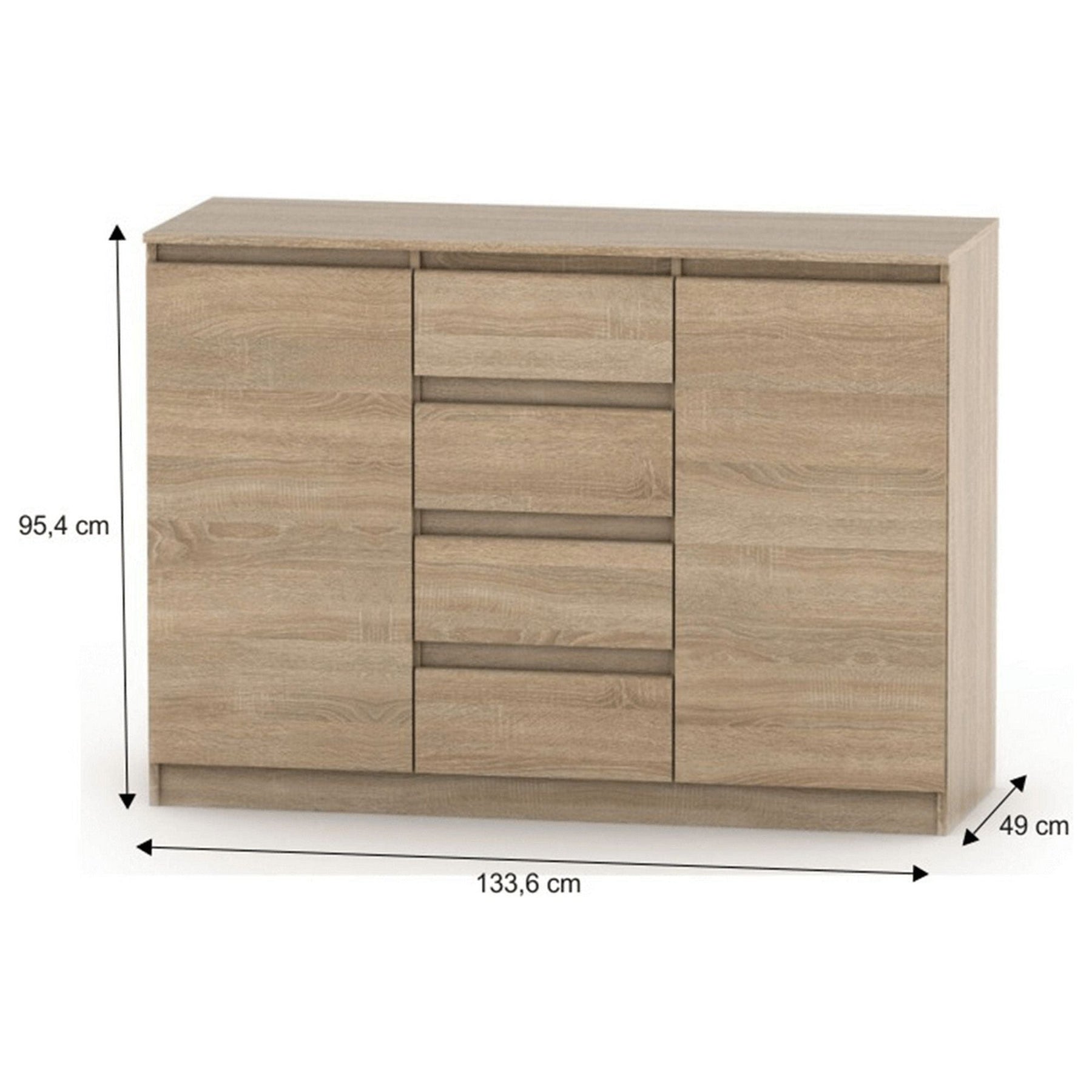Comoda HANY NEW 010, DTD laminat, stejar sonoma, 133,6x49x95,4 cm