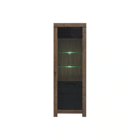 Vitrina BALIN, stejar/negru, PAL/sticla, cu iluminare LED, 68x40x197 cm