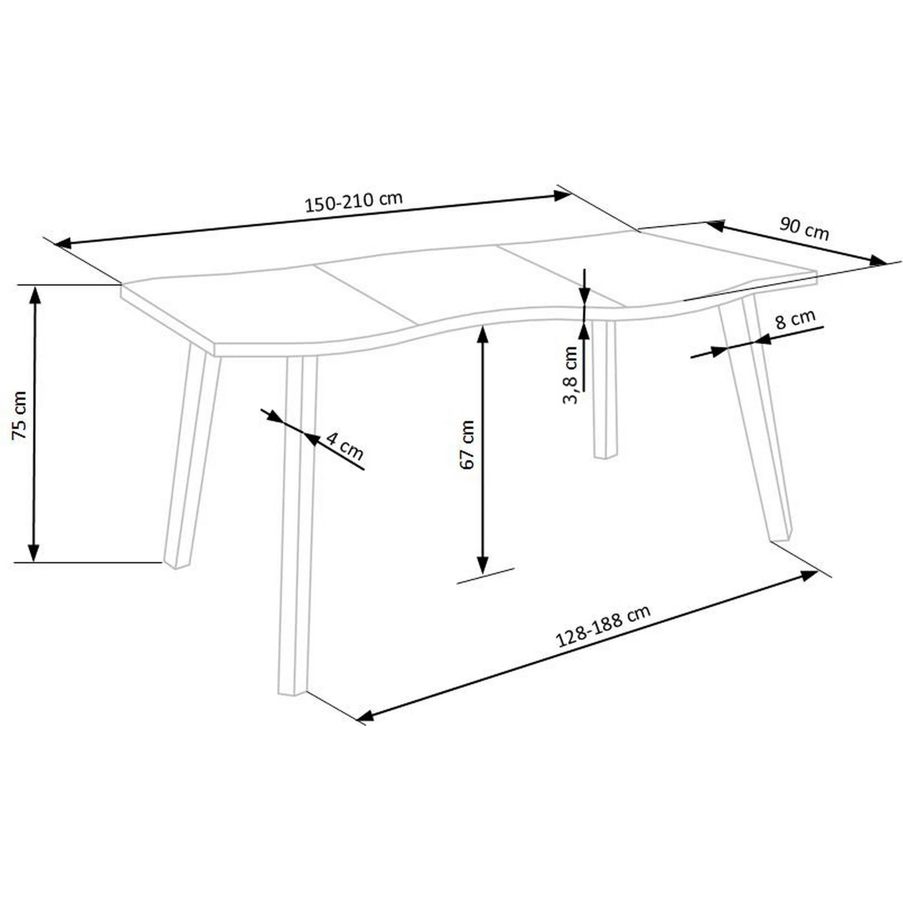 Masa extensibila DICKSON, culoare stejar natural/negru, 150/210x90x75 cm