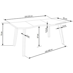 Masa extensibila DICKSON, culoare stejar natural/negru, 150/210x90x75 cm
