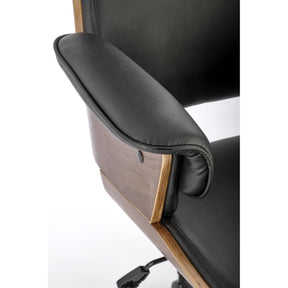 Scaun WEBER, negru/nuc, piele ecologica/placaj/metal, 65x65x112-122 cm