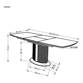 Masa extensibila DANCAN, alb/gri, ceramica/otel, 160-220x90x76 cm