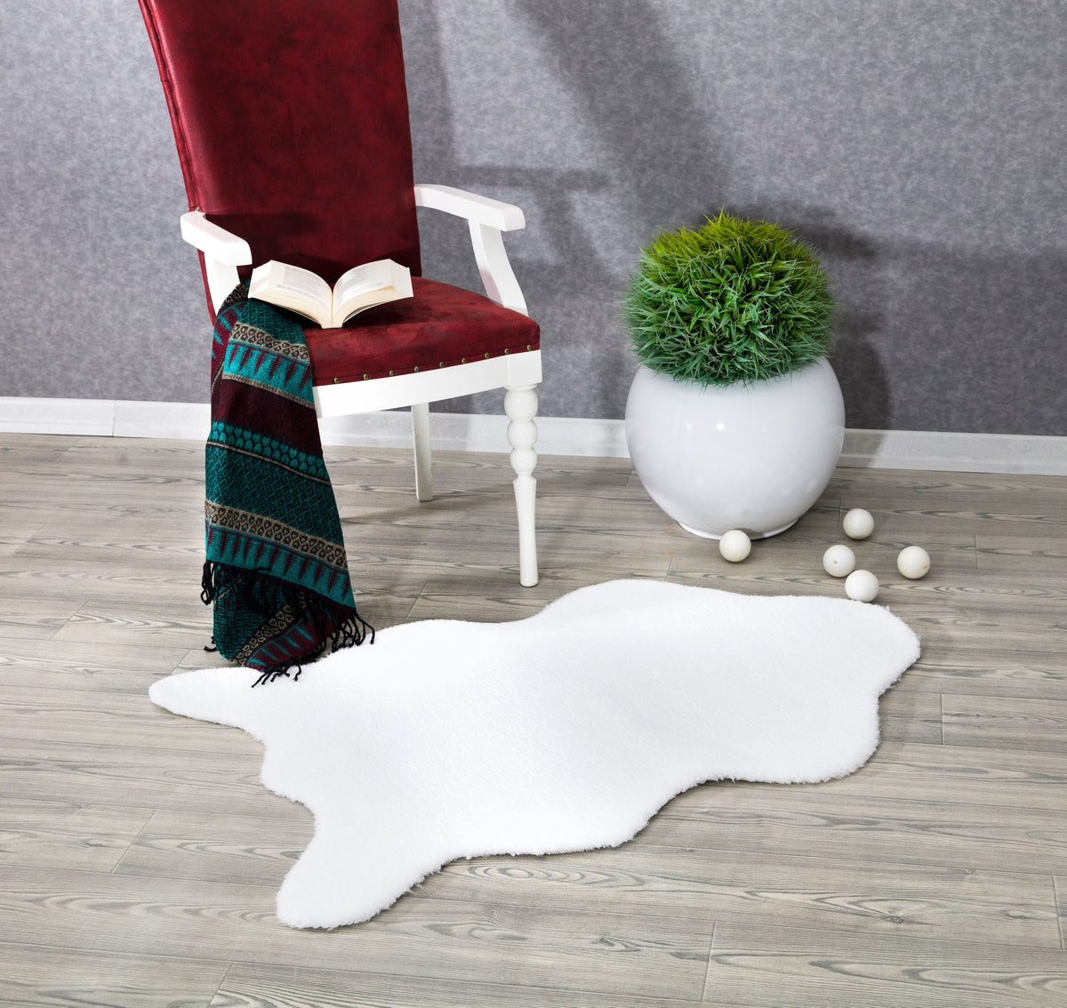 Covor POST PLUSH, 60x90 cm, forma atipica, poliester, alb