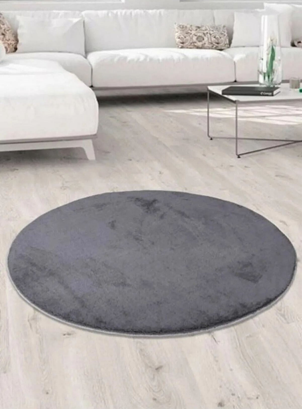 Covor 202BLY1364, 80x80 cm, forma rotunda, poliester, gri inchis