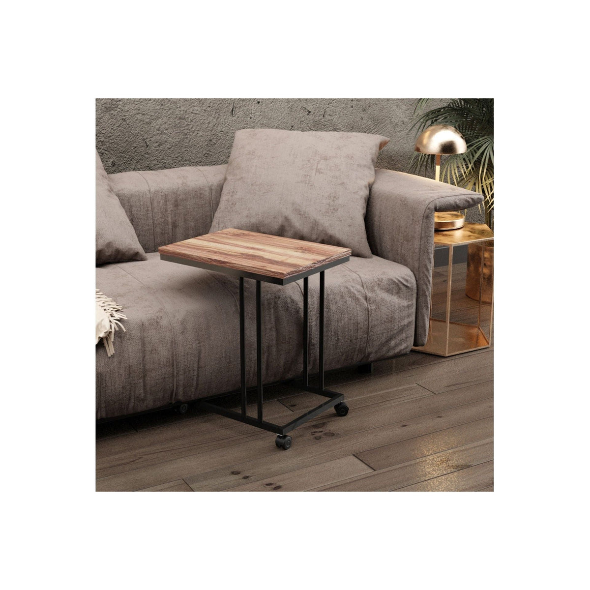 Masuta pe role TKRCZGN001, negru/stejer, PAL melaminat/metal, 50x35x50 cm,
