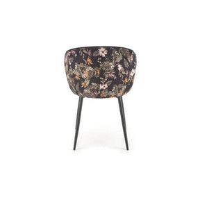 Scaun tapitat K506, negru, cu imprimeu floral, stofa catifelata, 55x60x82 cm
