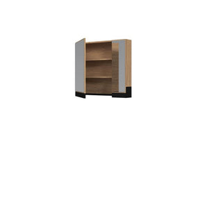 Dulap baie suspendat DUESA, stejar auriu/negru, PAL laminat, cu o usa si oglinda, 80x15x72 cm