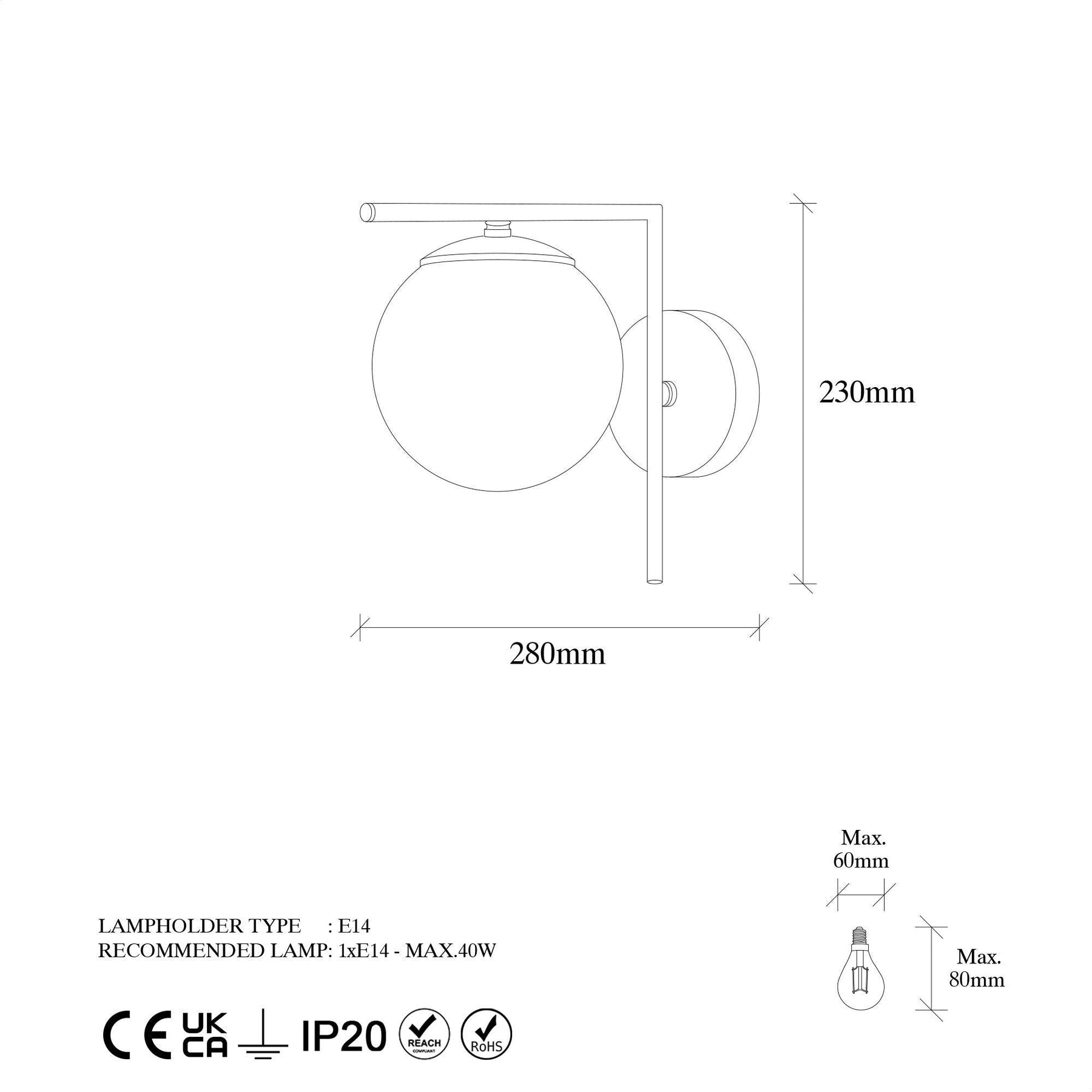 Lampa de perete 7141, corp metalic/capac sticla, auriu, 15x28x23 cm