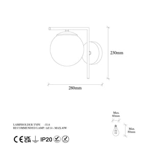 Lampa de perete 7141, corp metalic/capac sticla, auriu, 15x28x23 cm