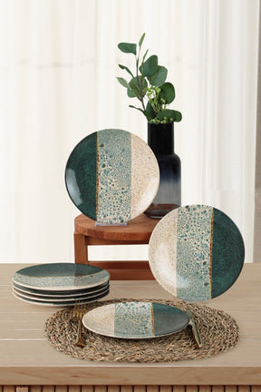Set 6 farfurii desert 275KRM1845, verde/crem, ceramica, 20 cm