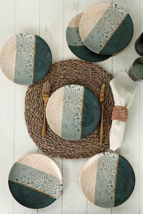 Set 6 farfurii desert 275KRM1845, verde/crem, ceramica, 20 cm