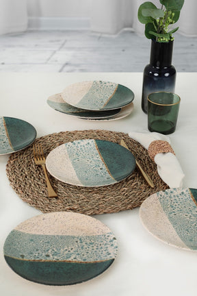 Set 6 farfurii desert 275KRM1845, verde/crem, ceramica, 20 cm