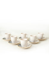 Set 6 cesti cu 6 farfurii cafea 275KRM1926, alb/negru, ceramica, 110 ml